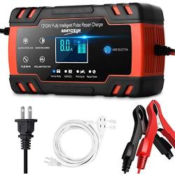 Enhanced Edition Car Battery Charger 12V/8A 24V/4A Compatible Automotive Smart Portable Battery Charger Maintainer/Pulse Repair Charger Pack for Car, Motorcycle, Lawn Mower and More