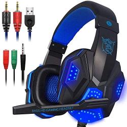 Gaming Headset with Mic, LED Light for Laptop Computer, Cellphone, PS4 so on, DLAND 3.5mm Wired Noise Isolation - Volume Control