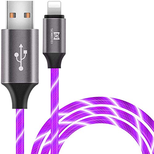 LED Phone Charger Cable - 6.5ft Light Up Visible Flowing Charger Charging Cord Compatible with 11 Pro Max XS XR X 8 7 6S 6 Plus 5S 5 (Purple)