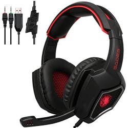 Sades SPIRITWOLF 3.5mm Version PC Over-Ear Stereo Gaming Headset Headband Headphones with Mic, Noise Reduction, Volume Control, LED Light for Computer Gamers(Black Red)