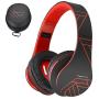 PowerLocus Bluetooth Over-Ear Headphones, Wireless Stereo Foldable Headphones Wireless and Wired Headsets with Built-in Mic, Micro SD/TF, FM for iPhone/Samsung/iPad/PC (Black/Red)