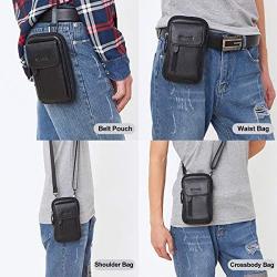 VIIGER Cell Phone Purse Small Crossbody Purse Mens Crossbody Phone Pouch Case Leather Belt Pouch Belt Holder Holster Belt Loop Bag Messenger Wallet for iPhone 11 Pro Max/Xs Max/7 Plus/8 Plus, Black