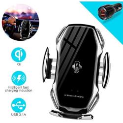 Wireless Charger Car Touch Sensing Automatic Retractable Clip Fast Charging Compatible for iPhone Xs Max/XR/X/8/8Plus Samsung S9/S8/Note 8