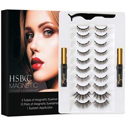 Updated 3D 6D Magnetic Eyelashes and Eyeliner Set- 2 Tubes of Magnetic Eyeliner & 10 Pairs Magnetic Eyelashes Kit-With Natural Look & Reusable False lashes -No Glue Need