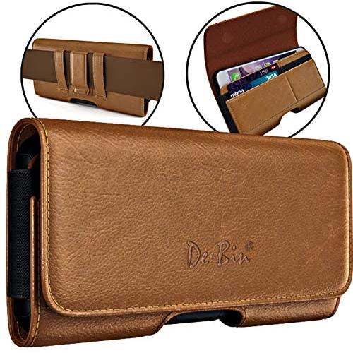 De-Bin iPhone 11 Pro Max, iPhone Xs Max 7 Plus 8 Plus 6s Plus Holster, Belt Case with Clip Cell Phone Pouch Belt Holder for iPhone 11 Pro Max (Fits Phone w/Otterbox Lifeproof Battery Case on) Brown