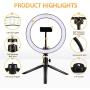 10" Ring Light, with Phone Holder Selfie Ring Light, 3 Lighting Modes and 10 Brightness Levels, for Live Streaming, YouTube, Makeup, Video Shooting, Vlog, Selfie (Remote Control for iPhone Android)