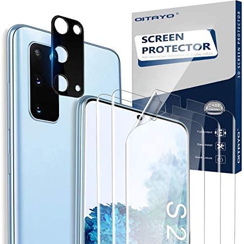 QITAYO 3 Pack Screen Protector Designed for Samsung Galaxy S20 and 1 Pack Camera Lens Protector Compatible with Samsung Galaxy S 20 (6.2 inch), No-Bubble, Anti-Scratch