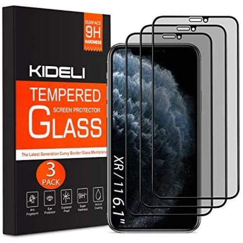 KIDELI Privacy Screen Protector Compatible with iPhone 11/iPhone XR 6.1 Inch 3 Pack Full Coverage Anti-Spy Tempered Glass Film Anti-Scratch Case Friendly