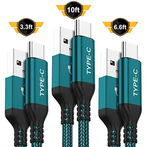 USB Type C Cable,AkoaDa 3-Pack (10ft+6.6ft+3.3ft) USB A to USB-C Fast Charger Nylon Braided Cord Compatible with Samsung Galaxy Note 9 8 S8 S9 S10 10 Plus,LG V50 V40 G8 G7 Thinq,Moto Z Z3,Swit (GREEN) USB Type C Cable,AkoaDa 3-Pack (10ft+6.6ft+3.3ft) USB A to USB-C Fast Charger Nylon Braided Cord Compatible with Samsung Galaxy Note 9 8 S8 S9 S10 10 Plus,LG V50 V40 G8 G7 Thinq,Moto Z Z3,Swit (GREEN)