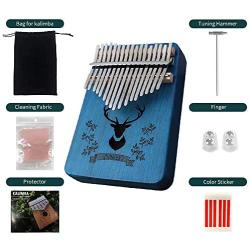 Kalimba Thumb Piano 17 Keys, Portable Mbira Finger Piano Gifts for Kids and Adults Beginners, with Study Instruction and Carry Bag, Easy to Learn Portable Musical Instrument, Wood Finger Piano Blue