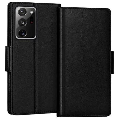 FYY Case for Samsung Galaxy Note 20 Ultra 6.9", Luxury [Cowhide Genuine Leather][RFID Blocking] Wallet Case, Flip Folio Case with Kickstand Function and Card Slots for Galaxy Note 20 Ultra 6.9" Black
