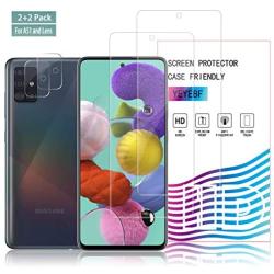 Galaxy A51 HD Clear Tempered Glass Screen Protector + Camera Lens Protectors by YEYEBF, [2+2 Pack] [Case-Friendly] [Anti-Scratch] Screen Protector Glass For Samsung Galaxy A51