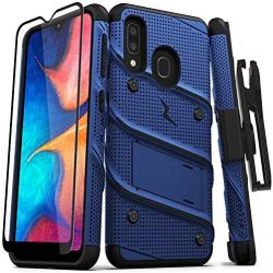 ZIZO Bolt Series for Samsung Galaxy A20 Case | Heavy-Duty Military-Grade Drop Protection w/Kickstand Included Belt Clip Holster Tempered Glass Lanyard Galaxy A50 - Blue