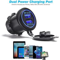 MICTUNING Dual USB Charger 4.2A with Blue Light Compatible for Cell Phone, Tabet, GPS for Car Boat Motorcycle Marine