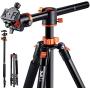 K&F Concept 72 Inch Camera Tripod, S211 Transverse Center Column Aluminium Professional DSLR Tripod with 360 Degree Ball Head,Quick Release Plate,Detachable Monopod 10kg Load for Travel and Work