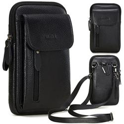 VIIGER Cell Phone Purse Small Crossbody Purse Mens Crossbody Phone Pouch Case Leather Belt Pouch Belt Holder Holster Belt Loop Bag Messenger Wallet for iPhone 11 Pro Max/Xs Max/7 Plus/8 Plus, Black