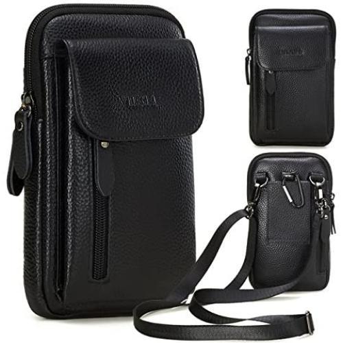 VIIGER Cell Phone Purse Small Crossbody Purse Mens Crossbody Phone Pouch Case Leather Belt Pouch Belt Holder Holster Belt Loop Bag Messenger Wallet for iPhone 11 Pro Max/Xs Max/7 Plus/8 Plus, Black