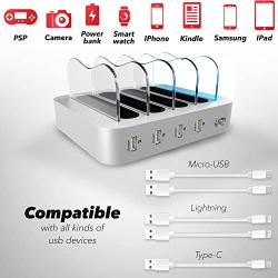 Poweroni USB Charging Station Dock - 4-Port - Fast Charge Docking Station for Multiple Devices - Multi Device Charger Organizer - Compatible with Apple iPad iPhone and Android Cell Phone and Tablet