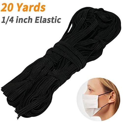 Elastic String for Masks, High Elasticity 20 Yards 1/4 Inch Elastic String Cord Bands Rope for Sewing, Earloop Stretch Elastic Thread for Crafts DIY Making Masks, Handmade String for Sewing (Black)