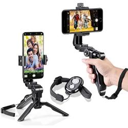 Zeadio Bluetooth Mini Smartphone Tripod Grip Stabilizer, Desktop Tabletop Stand Tripod with Phone Holder and Wireless Remote for iPhone Samsung Huawei and All Phones