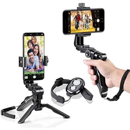 Zeadio Bluetooth Mini Smartphone Tripod Grip Stabilizer, Desktop Tabletop Stand Tripod with Phone Holder and Wireless Remote for iPhone Samsung Huawei and All Phones