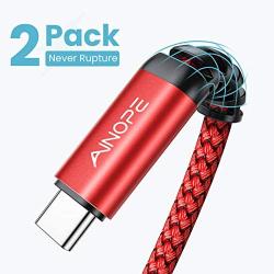 USB C to USB C Fast Charging Cable, AINOPE[2 Pack 6.6ft] USB-C to USB-C Nylon Braided Charger Cord Compatible with Samsung Galaxy Note 10 Plus A80, Google Pixel 2/3/3a XL, iPad pro 2018 and More-Red