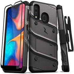 ZIZO Bolt Series for Samsung Galaxy A20 Case | Heavy-Duty Military-Grade Drop Protection w/Kickstand Included Belt Clip Holster Tempered Glass Lanyard Galaxy A50 - Metal Gray