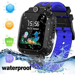 Kids Smart Watch Waterproof with GPS Tracker Phone Smartwatch SOS Game Voice Chat 1.44 Touch Screen for Boys Girls Birthday Gift (Blue)