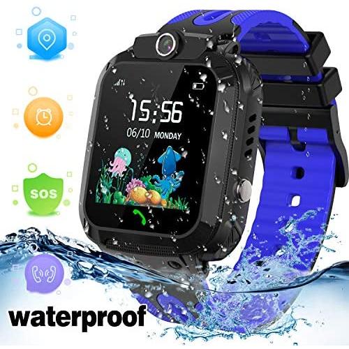 Kids Smart Watch Waterproof with GPS Tracker Phone Smartwatch SOS Game Voice Chat 1.44 Touch Screen for Boys Girls Birthday Gift (Blue)