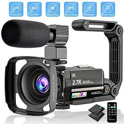 Video Camera 2.7K Camcorder Ultra HD 36MP Vlogging Camera for YouTube IR Night Vision 3.0" LCD Touch Screen 16X Digital Zoom Camera Recorder with Microphone Handheld Stabilizer Remote Control