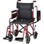 NOVA Medical Products Lightweight Transport Chair with Removable & Flip Up Arms for Easy Transfer, Anti-Tippers Included, Red, 19"