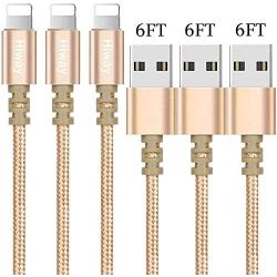 iPhone Charger,Hiway Nylon Braided Lightning Cable USB 3PACK 6FT Fast Charging High Speed Data Sync Cord Compatible with iPhone 8/8 Plus/7/7 Plus/6/6s/6 plus/6s Plus/ 5s/5c,iPad, iPod and More