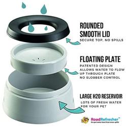 Road Refresher No Slobber, No Spill Dog Water Bowl | Eliminates Water Slobber from Even The Messiest Jowls, No More Wet Floors | Ideal for Home, Travel, Boat, RV | Size Large, Pewter Grey