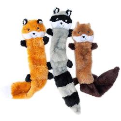 ZippyPaws - Skinny Peltz No Stuffing Squeaky Plush Dog Toy, Fox, Raccoon, and Squirrel - Large