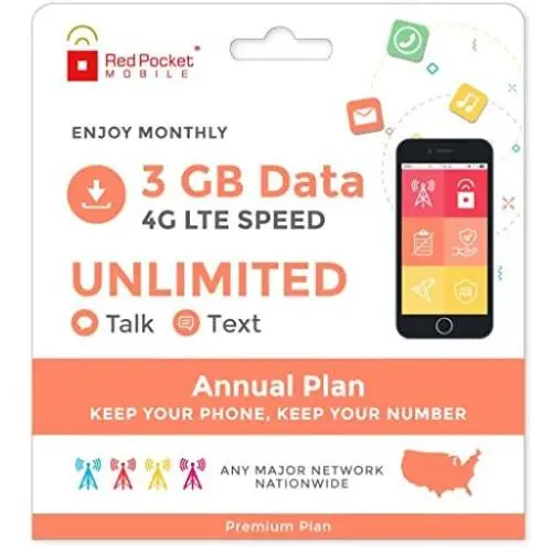 21.25/Mo Red Pocket Prepaid Wireless Phone Plan+SIM; Unlmtd Talk & Text 3GB 21.25/Mo Red Pocket Prepaid Wireless Phone Plan+SIM; Unlmtd Talk & Text 3GB
