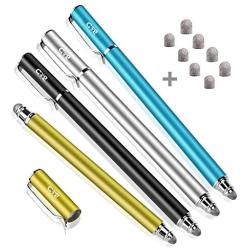 Bargains Depot New 5mm High-Sensivity Fiber Tip Capacitive Stylus Dual-tip Universal Touchscreen Pen for All Tablets & Cell Phones with 8 Extra Replaceable Fiber Tips (4 Pcs, Black/Aqua/Silver/Yellow)