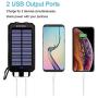 Solar Charger 20000mAh YOESOID Portable Solar Power Bank External Backup Battery Pack Waterproof Solar Phone Charger with Dual USB Ports 2 LED Light Carabiner and Compass for Smartphones