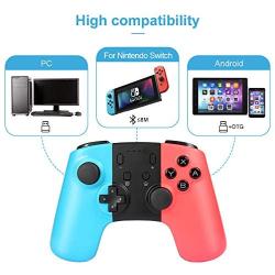 Wireless Pro Game Controller for Nintendo Switch, Pekyok SW07 Bluetooth Gamepad Joypad Remote for Nintendo Switch Console Supports Gyro Axis and Dual Vibration - Blue & Red(Third-Party Product)