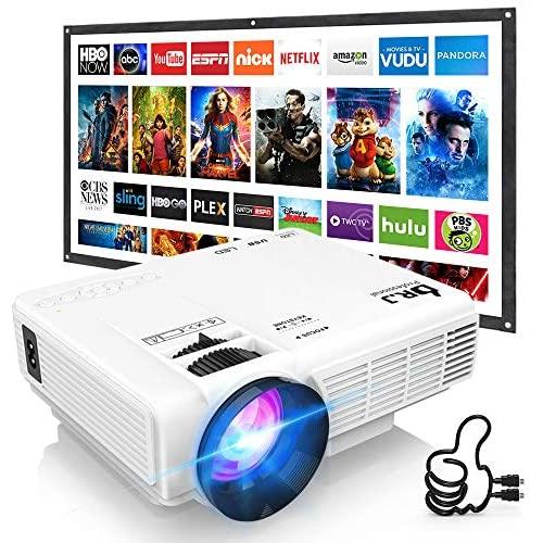 DR. J Professional HI-04 Mini Projector Outdoor Movie Projector with 100Inch Projector Screen, 1080P Supported Compatible with TV Stick, Video Games, HDMI,USB,TF,VGA,AUX,AV [Latest Upgrade]