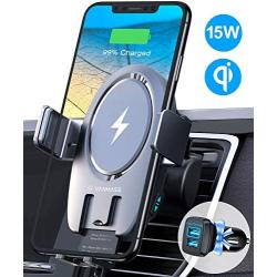 VANMASS Universal Wireless Car Charger Mount, Leading 15W Qi Fast Charge, Built-in Battery, Auto-clamp, Ideal for iPhone 11/11 Pro/XR/XS/X/8, Samsung S20/Note 10/S10/S9/S8/S7, Pixel/LG【Two Patent】