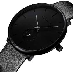 Mens Watches Ultra-Thin Minimalist Waterproof-Fashion Wrist Watch for Men Unisex Dress with Leather Band