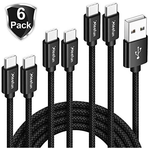 CLEEFUN USB Type C Charger Cable Fast Charging, [6-Pack, 3/3/6/6/10/10 ft] Nylon Braided USB C Cable Compatible with Samsung Galaxy S10e S10 S9 S8 Plus S10+, Note 9 10 8, Moto G8 G7 G6, LG G8 G7 G6