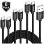 CLEEFUN USB Type C Charger Cable Fast Charging, [6-Pack, 3/3/6/6/10/10 ft] Nylon Braided USB C Cable Compatible with Samsung Galaxy S10e S10 S9 S8 Plus S10+, Note 9 10 8, Moto G8 G7 G6, LG G8 G7 G6