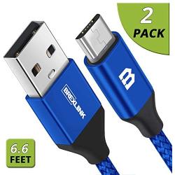 Micro USB Cable Android, BrexLink Micro USB to USB 2.0 Cable (2-Pack, 6.6 Feet) Nylon Braided Sync and Fast Charging Cable for Samsung, Kindle, Android Smartphones, Galaxy S7 Edge, Moto G5, PS4 (Blue)