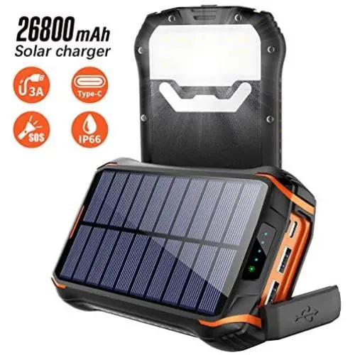 Xiyihoo Solar Charger 26800mAh, Solar Power Bank Portable Solar Panel Charger with 18 LEDs Flashlight 3 Output Ports Waterproof External Backup Battery for Outdoor Camping Hiking iOS Android (Orange) Xiyihoo Solar Charger 26800mAh, Solar Power Bank Portable Solar Panel Charger with 18 LEDs Flashlight 3 Output Ports Waterproof External Backup Battery for Outdoor Camping Hiking iOS Android (Orange)