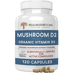 Organic Vegan Mushroom-Based Vitamin D2 Supplement (120 Caps), Vitamin D Vegan Supplement 1000IU, Organic Vegan Supplement, Adult Vitamins Supplements, D2 Mushroom Supplement Softgels, Vegan Vitamins