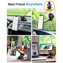 VANMASS Magnetic Phone Car Mount with 6 Powerful Rare-earth Magnets, Durable Aluminium Alloy Structure, Super Sticky Suction Cup, Cell Phone Holder for Car Dashboard Windshield Air Vent, for All Phone