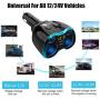 USB C Car Charger, Cigarette Lighter Splitter Adapter 2 Socket Type C Multi Power Outlet 12V/24V 80W DC with LED Voltmeter Switch 5.8A Dual USB Port for Mobile Cell Phone GPS Dash Cam