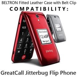 Fitted Leather Case for Alcatel GreatCall Jitterbug Flip Phone for Seniors, Features: Rotating Belt Clip, Screen & Keypad Protection, Secure Fit (Red)