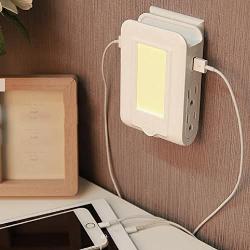 USB Wall Charger, 4 - AC Power Outlet Adapter Plug + Quick Charge Dual USB Ports Charging Station + Dusk to Drawn Sensor Night Light for iPhone 6 Plus/6/5S/5C/5/4S iPad Pro/Air/Mini Smartphone, Tablet